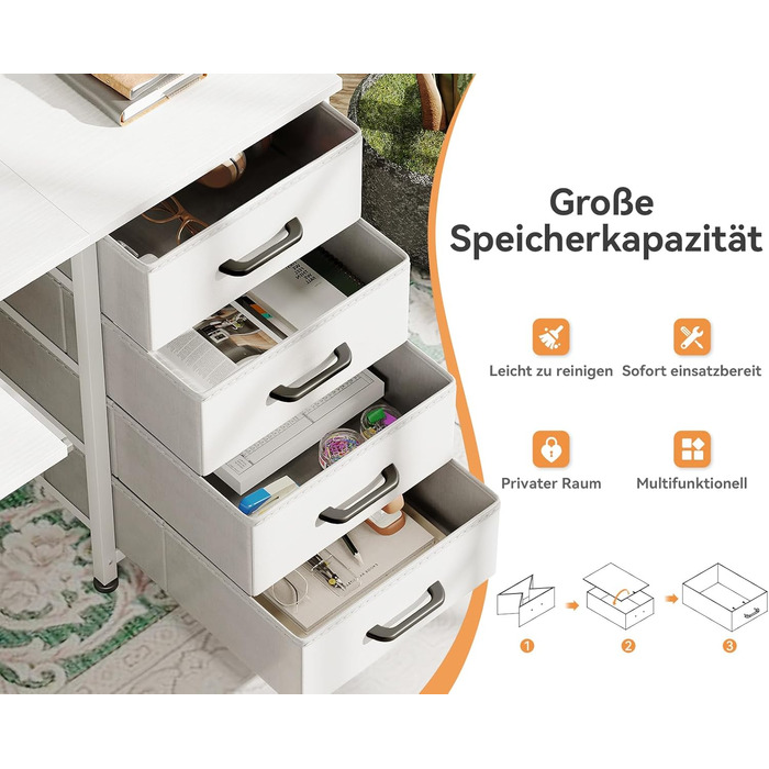 Письмовий стіл ODK з 4 шухлядами, 140x52x92 см, комп&39ютерний стіл з 2 розетками та 2 USB-портами для зарядки, ПК-стіл з полицею, ігровий стіл з підставкою для клавіатури для офісу, вітальня, білий 140x52 см