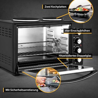 Міні-піч TZS First Austria з конфорками Ємність 30 л 3200 Вт, конвекція, макс. 230C Підходить для кемпінгу, гуртожитків та невеликих кухонь