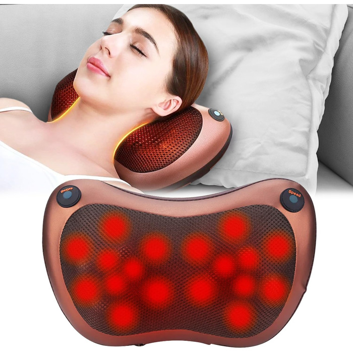 Масажна подушка для масажу спини та шиї Масажер Shiatsu Massager Електрична 3-швидкісна масажна подушка з 18 обертовими масажними головками для домашнього офісу автомобіля