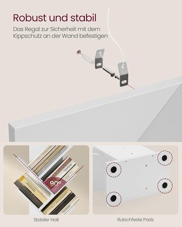 Книжкова полиця VASAGLE у формі дерева, 9-ярусна окремостояча полиця, компактна кутова полиця, полиця для зберігання речей у спальні, вітальні, домашньому офісі, хмарно-білий колір LBC11WTV1 9 ярусів (25 Г x 50 Ш x 141,5 В см) хмарно-білий колір