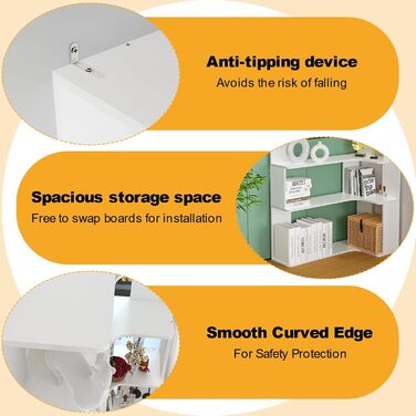 Г-подібна кутова полиця з 5 полицями, велика відкрита окремостояча полиця, кутова книжкова полиця білого кольору для спальні, вітальні, кабінету, 90x48x169 см 90 x 48 x 169 см Білий