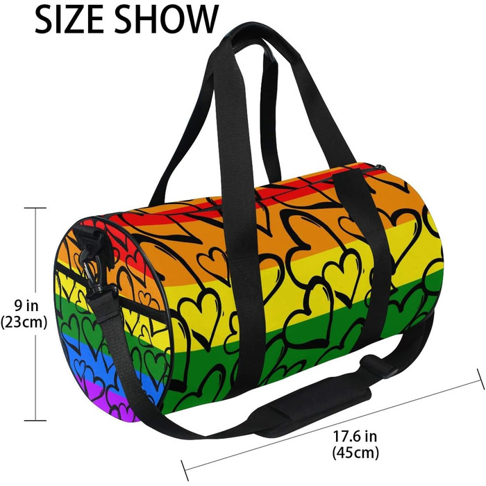 Спортивна сумка з веселковим принтом, барвиста, з сердечком, з канвасу, дорожня сумка, сумка на вихідні, для ручної поклажі, жіноча та чоловіча, для спорту та подорожей