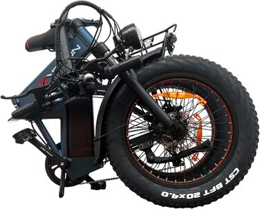 Електричний велосипед AT20 E-Bike Складаний електровелосипед Двигун 250 Вт Знімний акумулятор 48 В 15 Аг (запас ходу 90 км) Амортизаційна вилка 7 швидкостей 20-дюймовий фетбайк синього кольору 20 Аг