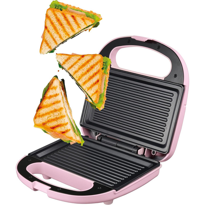 Бутербродниця 2 скибочки, серія Sweet Pink Пластини для гриля з антипригарним покриттям Дисплеї з підсвічуванням Бутербродниця з антипригарним покриттям Рожевий тостер Тостер гриль 750 Вт Вафельниця