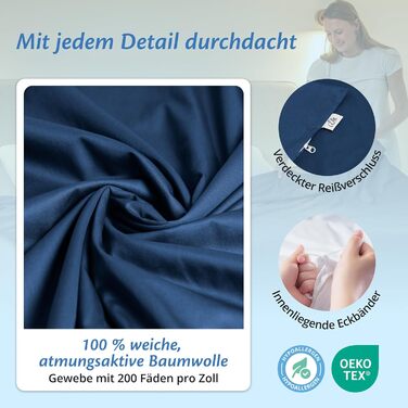 Підковдра Ella для обтяженої ковдри 135x200 см Виготовлена зі 100 бавовни - Підходить для обтяжених ковдр вагою 7 кг та 9 кг Темно-синя 135x200 см