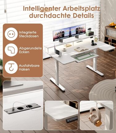 Подібний стіл OffiGo з регульованою висотою, електричний стіл для роботи сидячи/стоячи 140 см з підставкою для монітора, розетками та портом заряджання USB, стіл для роботи стоячи зі світлодіодним підсвічуванням, комп&39ютерний стіл для домашнього офісу, 