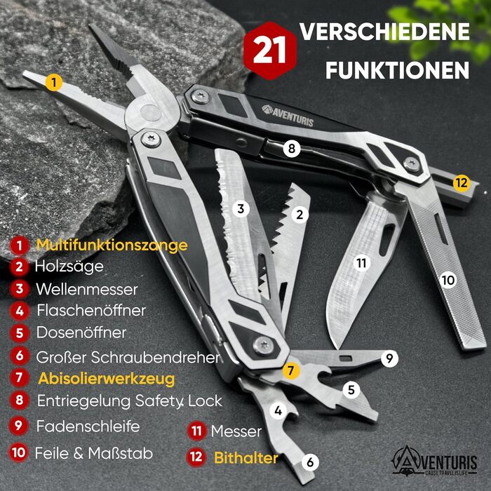 Багатофункціональний інструмент AVENTURIS з нержавіючої сталі з 21 функцією. Багатофункціональний інструмент Гаджет для чоловіків,
