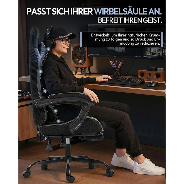 Ігрове крісло Nexthra, офісне крісло, ігрове крісло з регульованими по висоті підлокітниками, ергономічне ігрове крісло з підставкою для ніг, м&39яке ігрове крісло, кут нахилу 150, до 180 кг, чорне, регульоване