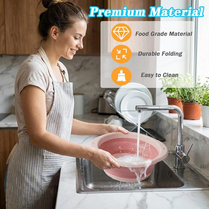 Складаний умивальник, 2 складні миски для миття посуду для вулиці, складний кемпінговий умивальник, багатоцільова чаша, 800 мл для подорожей/кемпінгу/кемперів/активного відпочинку на свіжому повітрі (синій та рожевий)
