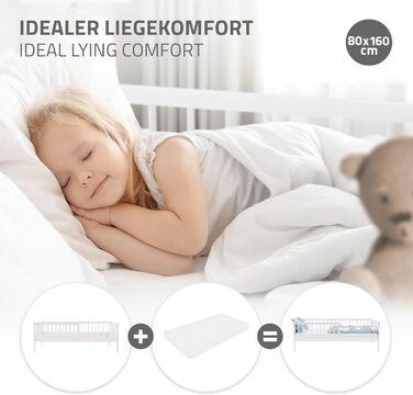 Дитяче ліжко ML-Design 80x160 см, біле, односпальне ліжко для дітей з рейковою основою та захисними поручнями, дитяче ліжко з сосни, дерев&39яне ліжко, каркас ліжка для хлопчиків та дівчаток, дитяче ліжечко з масиву дерева, ліжечко для малюків 80 x 160 см