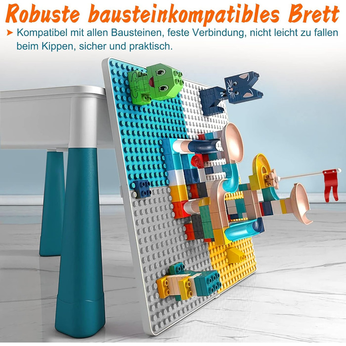 Дитячий стіл 6-в-1 з 2 стільцями, дитячий ігровий стіл зі 163 будівельними блоками, двостороння стільниця, багатофункціональний робочий стіл, пісочниця, стіл для рукоділля типу B - зі 163 будівельними блоками