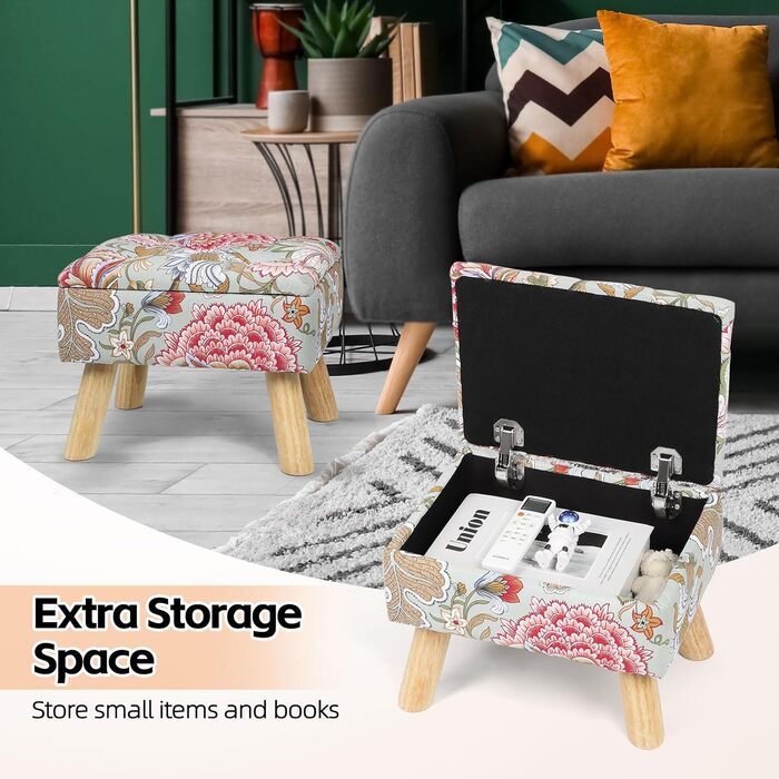 Табурет Nandae з місцем для зберігання, пуф-підставка для ніг, багатофункціональний пуф-підставка для ніг у стилі бохо для вітальні, спальні, туалетного столика, передпокою