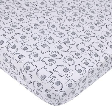 Шамбре, темно-синій, сірий і білий слон, місяць, хмари і зірки, комплект постільної білизни з 3 предметів для дитячого ліжечка, ко