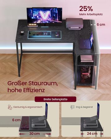 Г-подібний кутовий стіл, комп&39ютерний стіл з місцем для зберігання, офісний стіл, полиця з регульованою висотою, для домашнього офісу, 110 x 80 см, чорний колір ебенового дерева LWD135BE01 Чорний колір ебенового дерева 110 x 80 см Без подовжувача