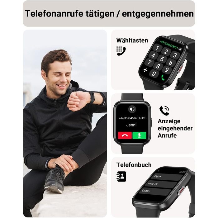 Розумний годинник Tensky для чоловіків з функцією телефону, жіночий розумний годинник 1,85 дюйма з Alexa, вбудована водонепроникність 3 атм, 110 спортивних режимів, крокомір, монітор серцевого ритму, монітор сну, фітнес-годинник SpO2, акумулятор 350 мАг д