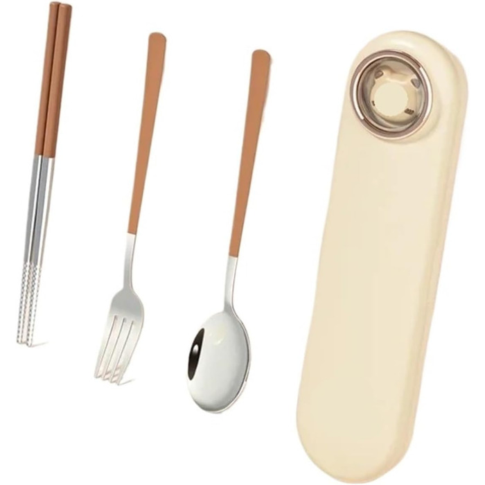 Універсальний портативний набір посуду з нержавіючої сталі 304 для подорожей та пікніків на природі, включаючи столові прибори, ложку, виделку та палички для їжі, з милою коробкою для зберігання (3 предмети)