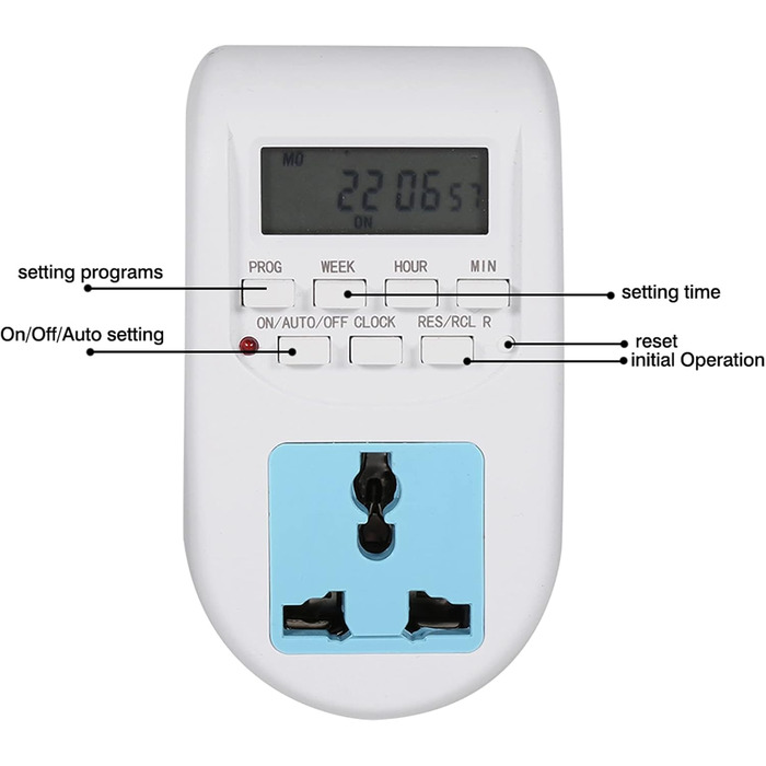 Енергозберігаюча розетка, великий РК-дисплей, таймер розетки з прихованими кнопками для водонагрівачів, кондиціонерів