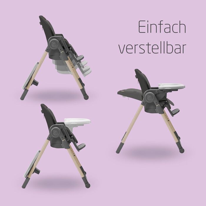 Дитячий стільчик для годування Maxi-Cosi Minla, Росте разом з вашою дитиною, 0-14 років, до 60 кг, Дитячий стільчик для годування, 9 рівнів висоти, 5 положень нахилу спинки, 4 положення лотка, Компактно складається, Еко-догляд, Beyond Graphite