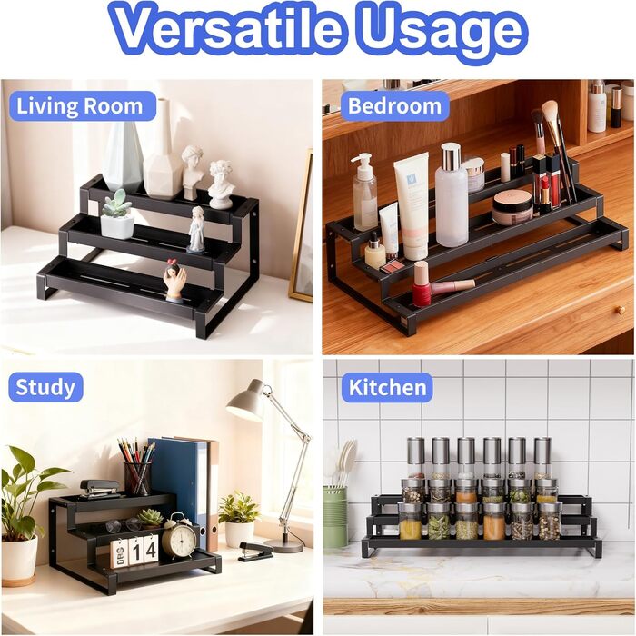 Стояча підставка для спецій Afeeler, 3 яруси, розширюваний органайзер для спецій для кухонних шаф, підставка для спецій для стільниць комори