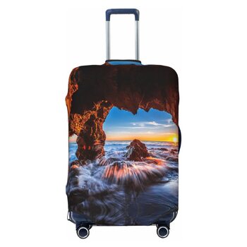 Чохол на валізу Куточок моря, еластичний, з принтом, водостійкий, захисний чохол для багажу (для валіз розміром 45,7 - 81,3 см), Чорний, Великий розмір