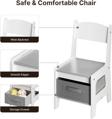 Дитячий стіл Xbro з 2 стільцями, дитячий стіл для малювання 4-в-1 з місцем для зберігання, багатофункціональний дерев&39яний дитячий комплект сидіння з книжковою полицею, для дітей віком від 3 років, 61,5 61,5 48 см, сірий