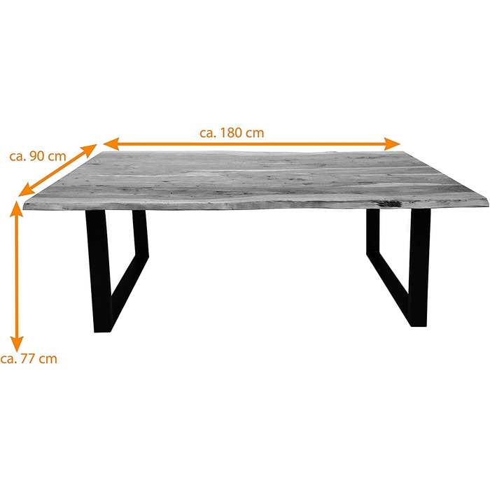 Стіл SAM з живим краєм 180x90 см Quarto, масив акації оздоблення горіхом, обідній стіл з чорною U-подібною рамою, обідній стіл/дерев&39яний стіл промислового дизайну, стільниця 26 мм
