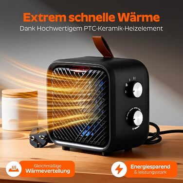 Керамічний електричний вентилятор-обігрівач 3-в-1 маленький та тихий електричний обігрівач з термостатом (1000/1500 Вт вентилятор 4 Вт), енергозберігаючий електричний обігрівач/дуводув для використання в приміщенні