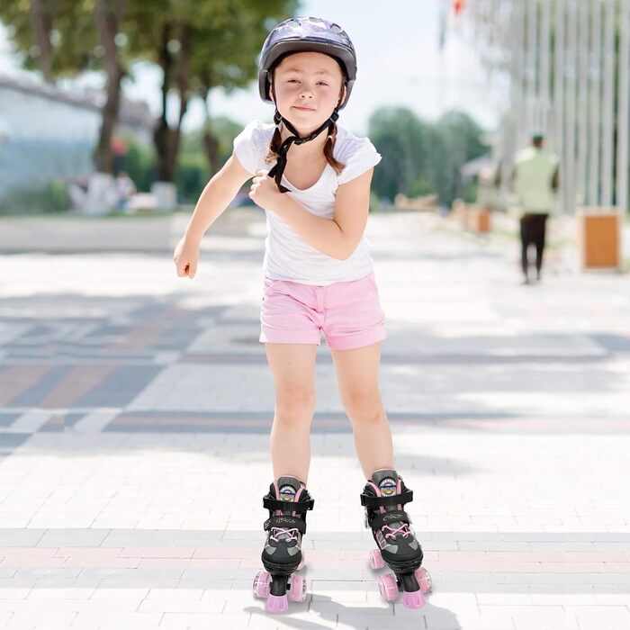 Дитячі роликові ковзани Nattork для дівчаток, хлопчиків та початківців, 4 розміри регульованих роликових ковзанів з колесами, що світяться, для дітей та початківців, для використання на вулиці та в приміщенні, великі (EU 35-38), рожеві.