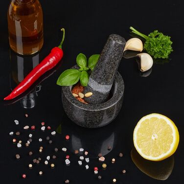 Гранітний розчин Relaxdays з товкачиком, міцний і довговічний, спеції, трави, полірований кам'яний розчин, Ø 8,5 см, V 100 мл, сір