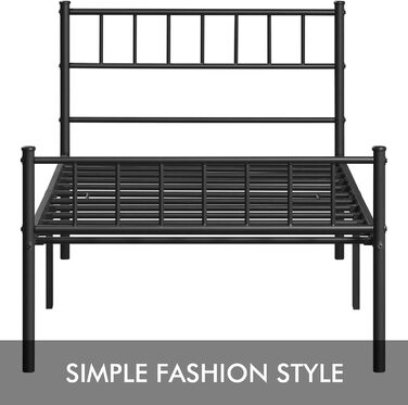 Металеве ліжко Yaheetech, Ліжко з металевим каркасом, Гостьове ліжко, Односпальне/Двоспальне ліжко, Сучасні каркаси ліжка, Каркас ліжка, Дитяче ліжко з рейковою основою для спальні/гостьової кімнати, 90 x 190 см, Чорний, 90 x 190 см