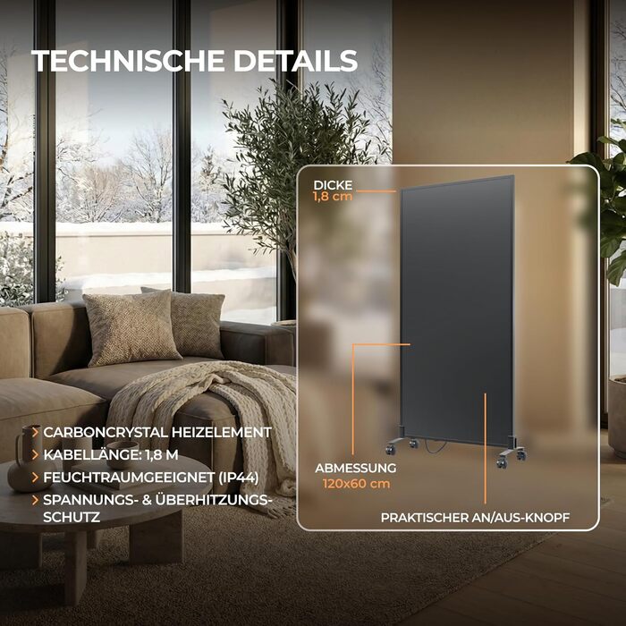 Інфрачервоний обігрівач BR Bringer, окремостоячий пристрій - 1000 Вт - Енергозберігаючий - Мобільний електричний обігрівач на ніжках на колесах - Сертифіковано TV та GS - Німецький бренд якості (чорний) Чорний 1000 Вт