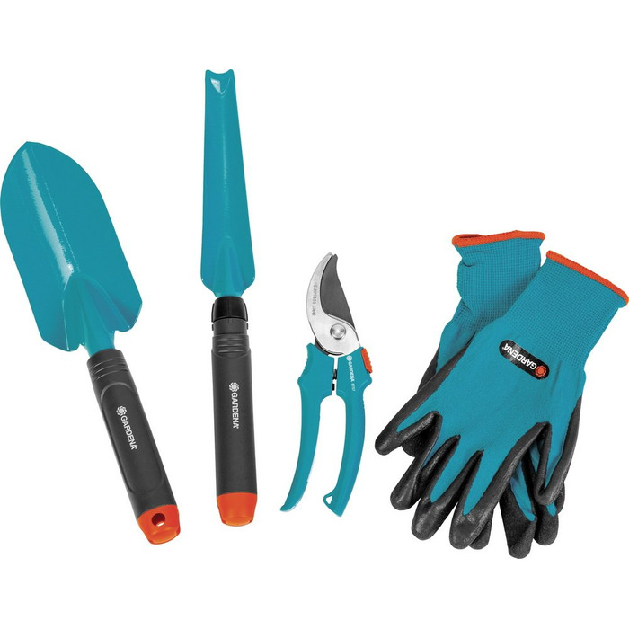 Набір садових інструментів Gardena, метал/пластик, чорний/червоний/зелений/сріблястий/бірюзовий, 5 предметів