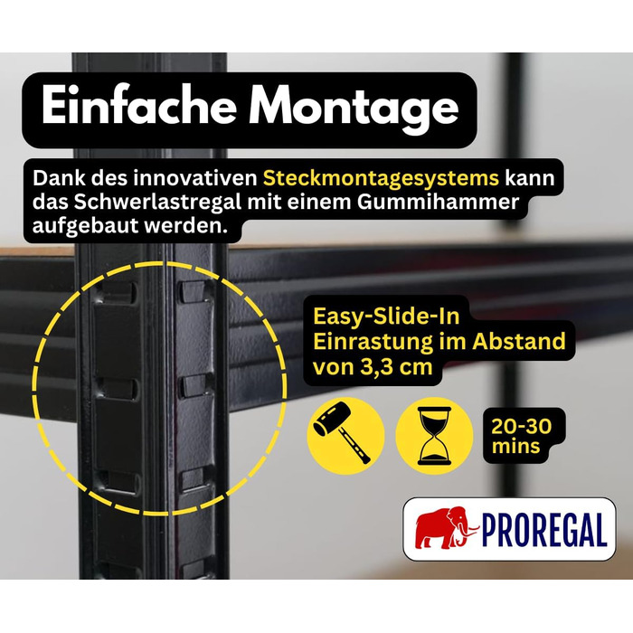 Надміцний стелаж Taurus Black 180x120x60 см Загальне навантаження 875 кг Стелаж для підвалу, стелаж без болтів, гаражний стелаж, стелаж для зберігання 180x120x60 см - Навантаження на полицю 175 кг Чорний