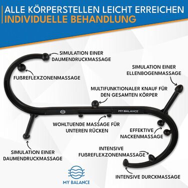 Високоякісний масажер тригерних точок My Balance Я міцно виготовлена масажна паличка, включаючи силіконові насадки та електронну книгу, я ефективно обробляю тригерні точки чорним кольором
