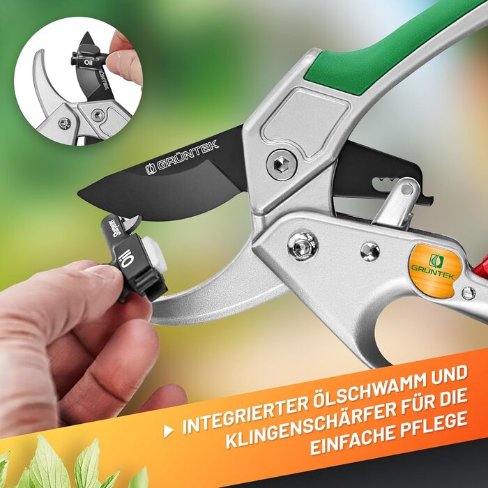 Садові ножиці GRNTEK KONDOR з храповим механізмом 200 мм - лезо SK5, автоматичний храповий механізм, алюмінієві ручки, прецизійне заточування для легкого обрізання гілок. Сучасні садові ножиці з храповим механізмом.