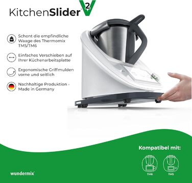 Дерев'яна ковзаюча дошка KitchenSlider H V2 Plus Екологічна ковзаюча дошка Thermomix TM6 & TM5 Ковзаюча дошка для Thermomix Дерев'яний планер - графітовий сірий V2 - графітовий сірий