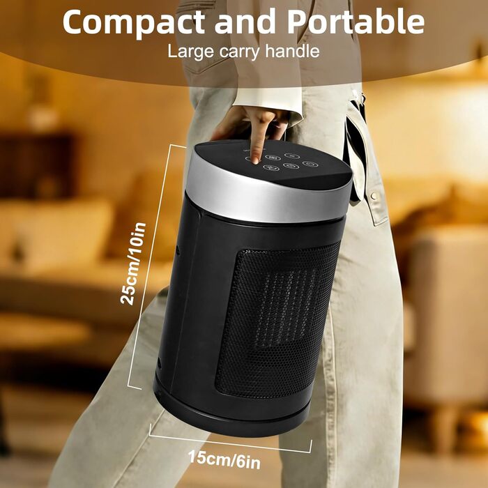 Енергозберігаючий вентилятор-обігрівач HOSSOM, електричний обігрівач потужністю 1500 Вт з керамічним нагрівальним елементом PTC, коливальний електричний обігрівач 90, термостат, 12-годинний таймер, пульт дистанційного керування, захист від перегріву та пе