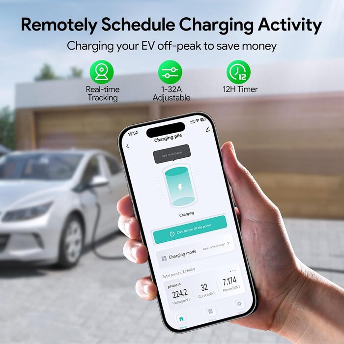 Зарядні пристрої для електромобілів Osoeri, 5 м зарядні пристрої для кабелю типу 2 з RFID та управлінням через додаток, 32 А заряд