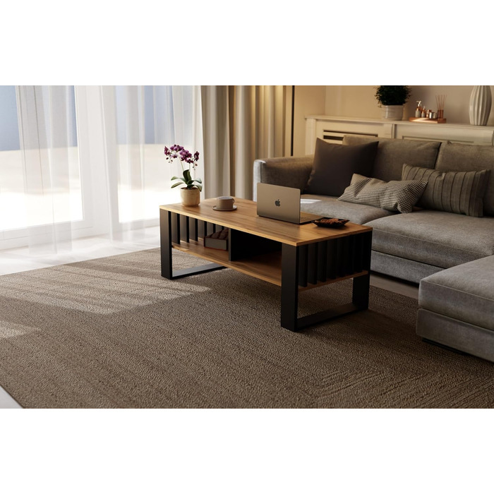 Журнальний столик Meble Pitus Сучасний стіл для вітальні Журнальний столик з місцем для зберігання 90 x 50 x 50 см Стіл для вітальні Меблі з рейковими елементами Вічний дуб