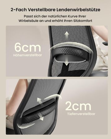 Ергономічне офісне крісло ProtoArc EC200, робоче крісло з регульованою поперековою опорою по висоті та глибині, глибина сидіння, регулювання висоти, 3D-підголівник, комп&39ютерне крісло для домашнього офісу, чорне