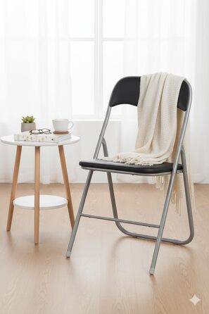 Складані стільці, комплект з 2 шт. , М&39які складні стільці з металевим каркасом та штучною шкірою, компактні, вантажопідйомність до 100 кг, ідеально підходять як кухонні та садові стільці, сріблясто-чорні