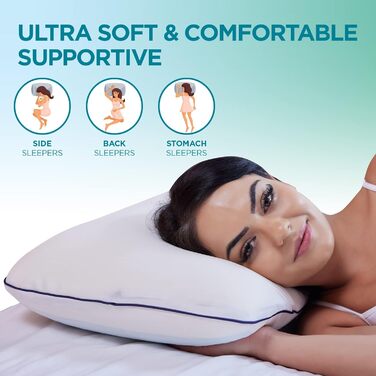 Охолоджувальна подушка Mabel Home з піни з ефектом пам&39яті, термогель, ортопедична подушка для контуру шиї та шийного відділу хребта для сну на боці та спині, ергономічна подушка для ліжка від болю в шиї - синьо-біла