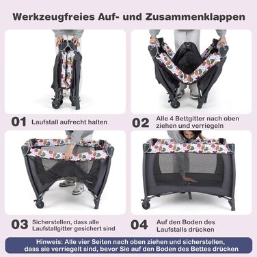 Дитяче ліжечко COSTWAY 5-в-1, дорожнє ліжечко з матрацом, дитяче дорожнє ліжечко, включаючи пеленальний килимок, дитячу колиску та музичний мобіль, колиску з колесами, дитяче ліжечко для немовлят до 36 місяців (рожева крапка) 106Д x 74Ш x 74В см рожевого 