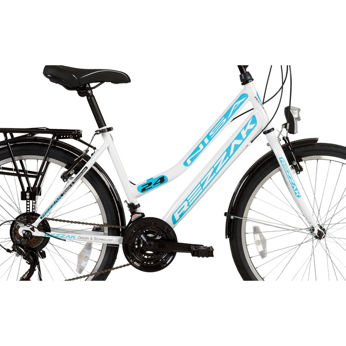 Дюймовий міський велосипед, велосипед для дівчаток, дитячий велосипед, жіночий велосипед, 21 передача, розмір рами приблизно 42 см, білий/бірюзовий, новий - 051, 24-
