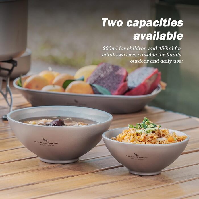 Титанова миска для рисового супу 450 мл Двостінна миска, стійка до опіків, чашка для чаю, легкий посуд для кемпінгу на свіжому повітрі для дорослих та дітей, для піших прогулянок, пікніків та походів Ti1086T Ti1086t-450ml
