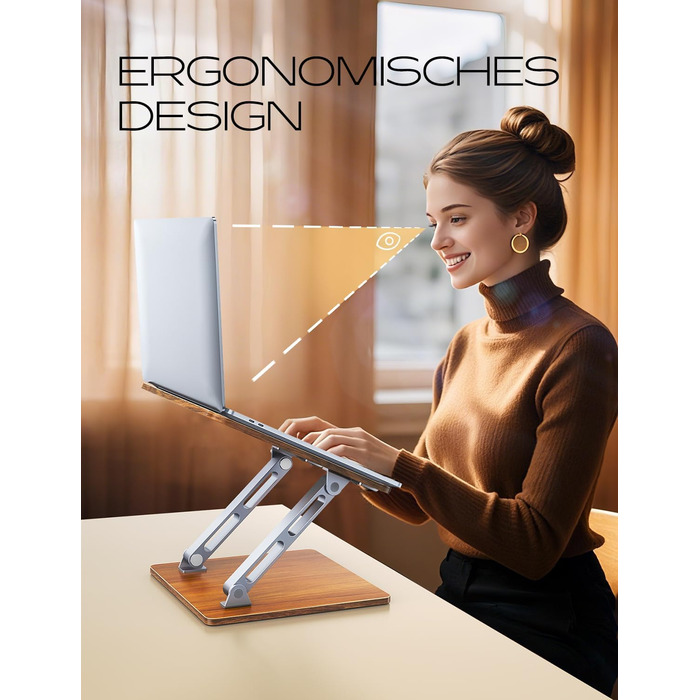 Ергономічна підставка для ноутбука з регульованою висотою, алюмінієва та дерев'яна, складна подвійна підставка для ноутбука, сумісна з MacBook, HP 10-16