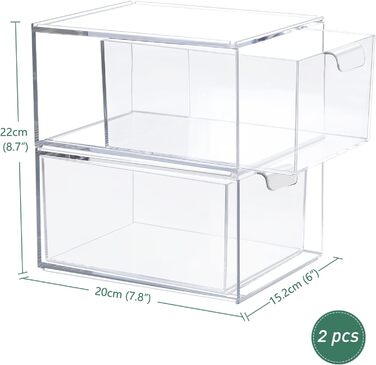 Ящики для косметичного органайзера, штабелюваний прозорий акриловий органайзер для макіяжу, 2 шухляди для зберігання на столі, туалетний столик, ванна кімната, спальня, дві коробки під раковиною