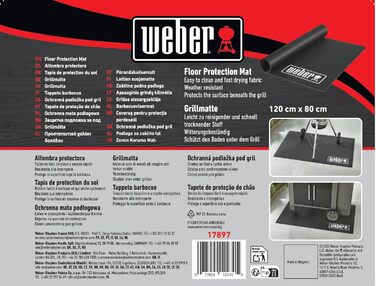 Захисний килимок для гриля Weber - Малий (120 x 80 см), захист тераси та балкона від бризок жиру та рідин, термостійкий та стійкий до погодних умов антибактеріальний матеріал, підходить для всіх типів грилів (17897)