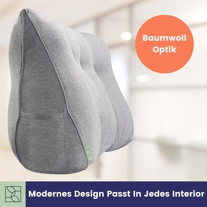 Зручна подушка для спини DYNMC you, бавовняний вигляд, 90 см, Oeko-TEX, сучасна клиноподібна подушка для ліжка, набивка середньої жорсткості - ідеально підходить як подушка для читання, настінна подушка, спинка - преміальне узголів&39я ліжка