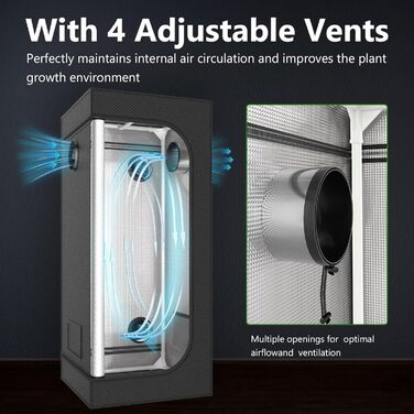 Повний набір наметів для вирощування TOPRON Набір для вирощування зі світлодіодною лампою для вирощування повного спектру потужністю 200 Вт з можливістю затемнення, набір наметів для вирощування 80x80x180 см Повний набір наметів для вирощування на гідропо